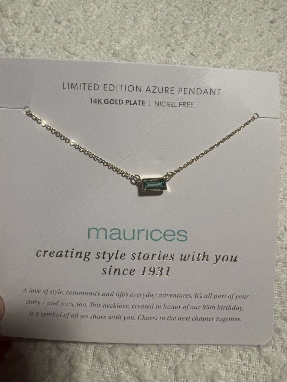 Maurices Gold Plate Necklace with Rectangular Teal Stone